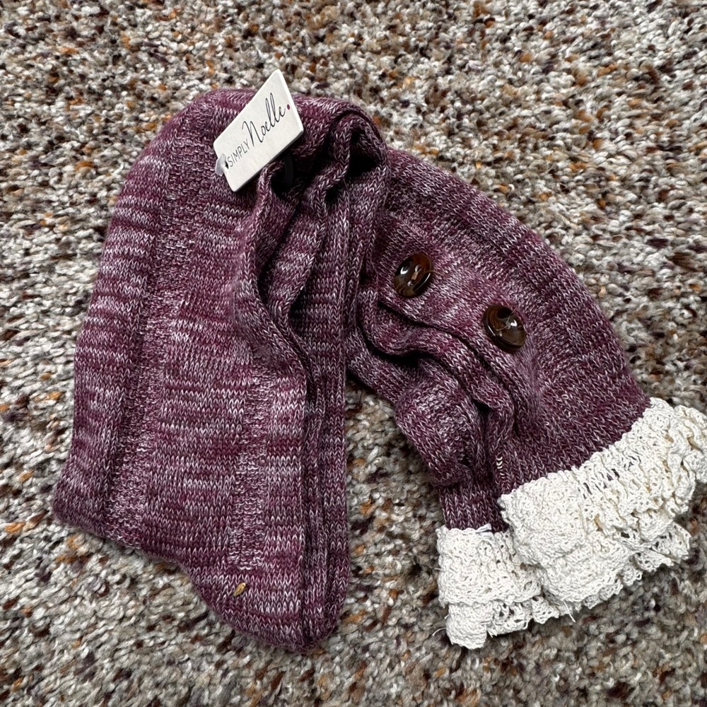 Simply Noelle Womens‎ Marled Purple Knit Boot Socks Lace Trim Buttons PG-SOCK-12